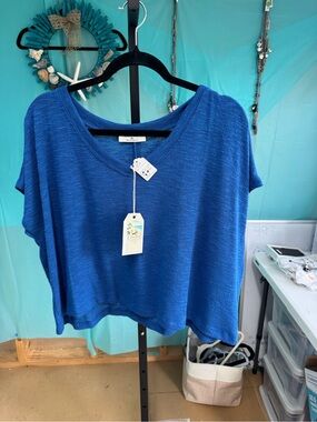 Zenana Outfitters Royal Blue V-Neck Crop Top